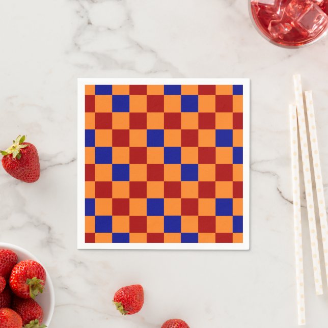 Rot Orange Blau Kariertes Muster Design  Serviette (Beispiel)