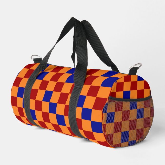 Rot Orange Blau Kariertes Musterdesign  Duffle Bag (Rechte Ecke)