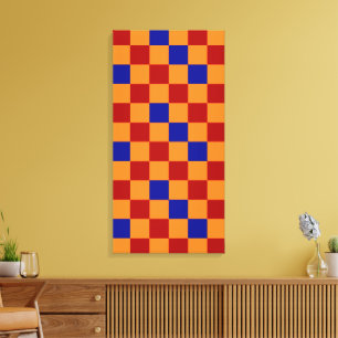 Rot Orange Blau Kariertes Musterdesign Leinwanddruck