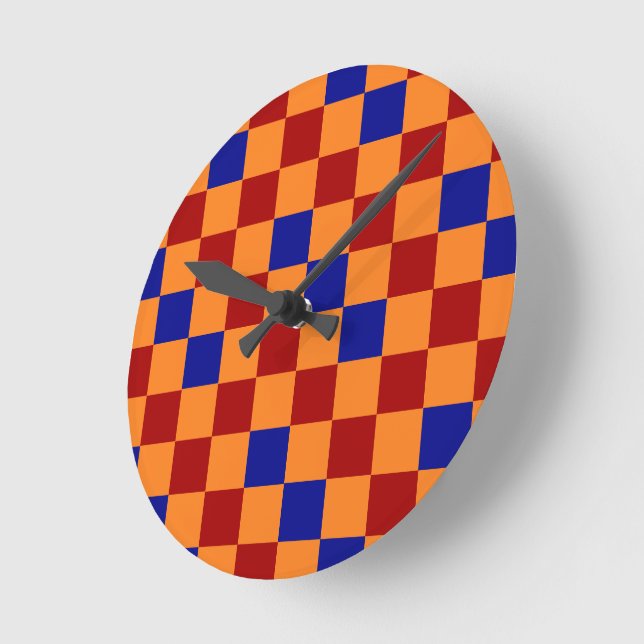 Rot Orange Blau Kariertes Musterdesign  Runde Wanduhr (Winkel)