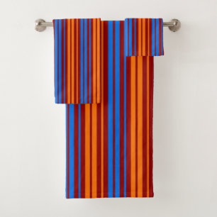Rot Orange Blau Vertikale Streifen Design Badhandtuch Set