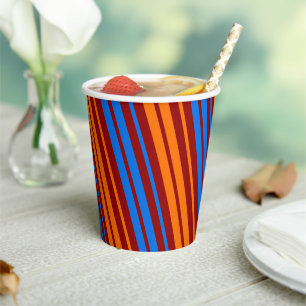 Rot Orange Blau Vertikale Streifen Design Pappbecher