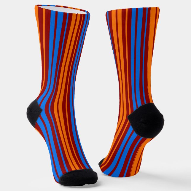 Rot Orange Blau Vertikale Streifen Design   Socken (Gewinkelt)