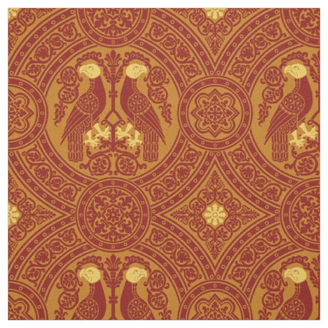 Rot-Orange Byzantinische Vögel Stoff (Muster)