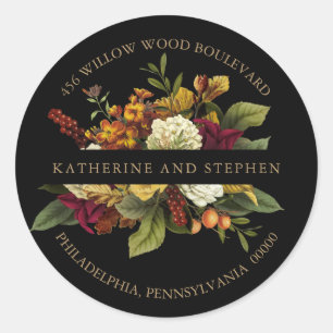 Rot   Orange Floral Bouquet Rücksendeadresse Siege Runder Aufkleber