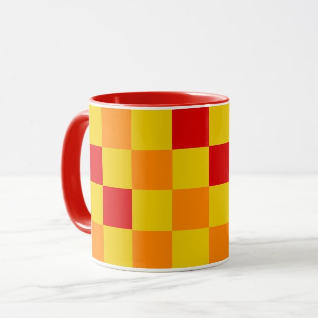Rot Orange Gelb Kariertes Muster Design  Tasse (Vorderseite Links)