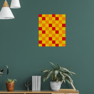 Rot Orange Gelb Kariertes Musterdesign Poster