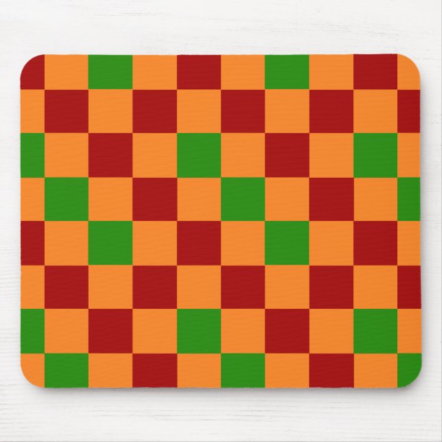 Rot Orange Grün Kariertes Muster Design  Mousepad (Vorne)