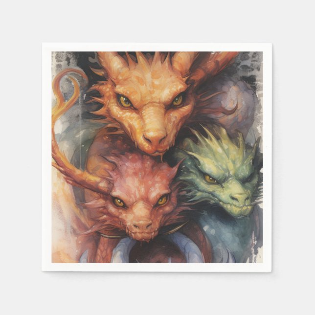 Rot Orange Grüne Drachen Serviette (Vorderseite)