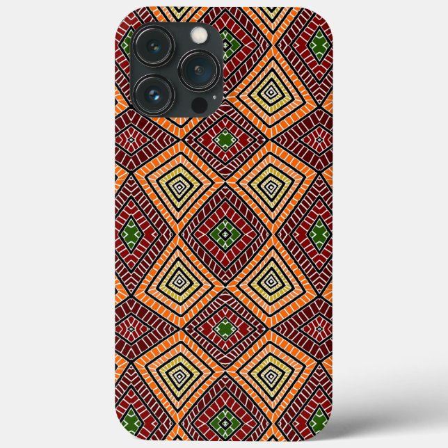 Rot-orange-grünes Tribal Diamonds African Pattern Case-Mate iPhone Hülle (Rückseite)