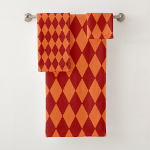 Rot-Orange-Harlekin-Karuomuster-Design Badhandtuch Set