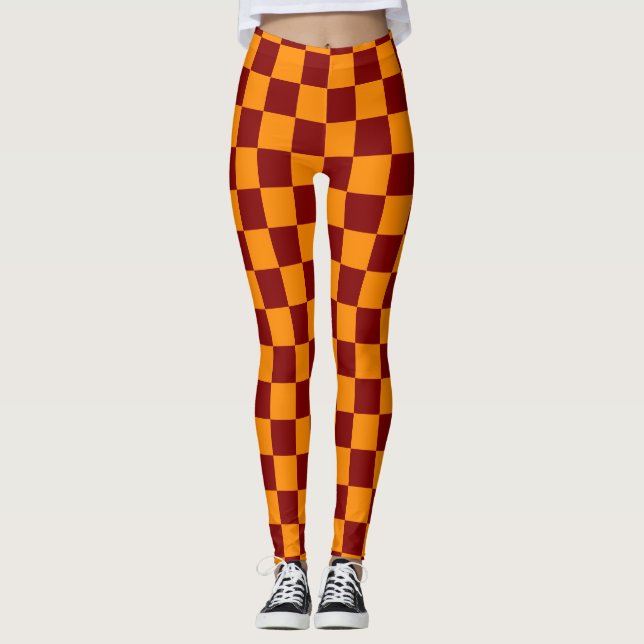 Rot + Orange Karo Prüfmuster Leggings (Vorderseite)