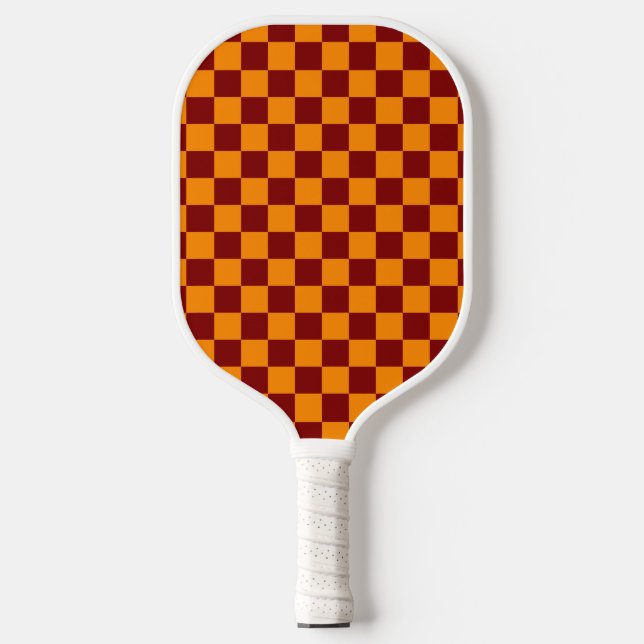 Rot + Orange Karo Prüfmuster Pickleball Schläger (Vorderseite)