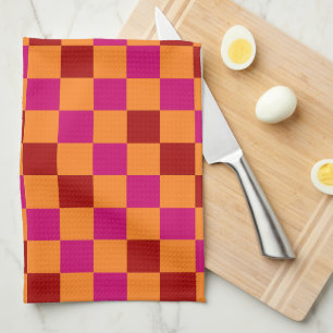Rot Orange Pink Kariertes Muster Design Geschirrtuch