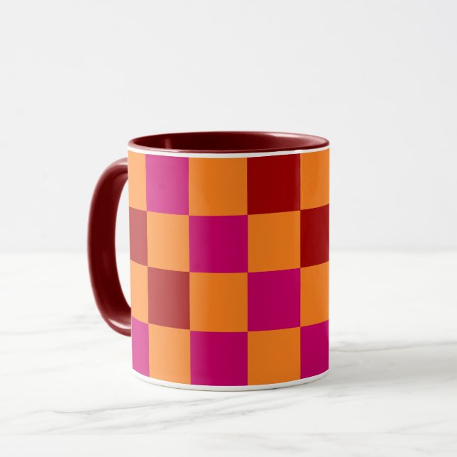 Rot Orange Pink Kariertes Muster Design  Tasse (Vorderseite Links)