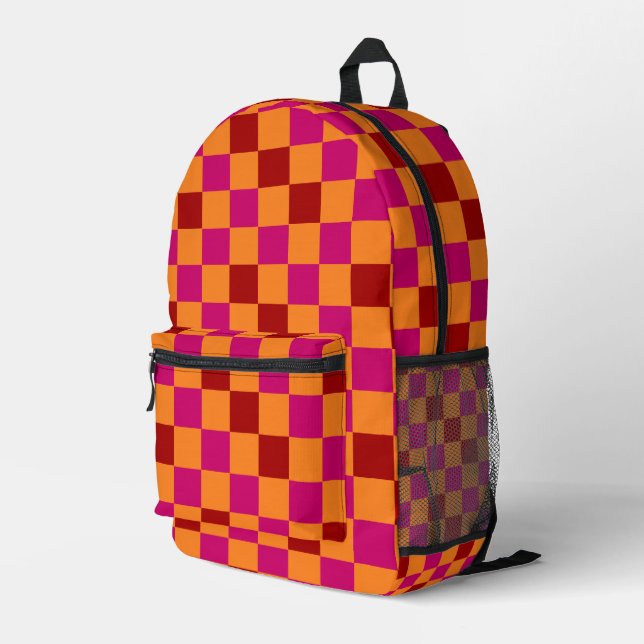 Rot Orange Rosa Karomuster Design  Bedruckter Rucksack (Rückseitige Ecke Rechts)