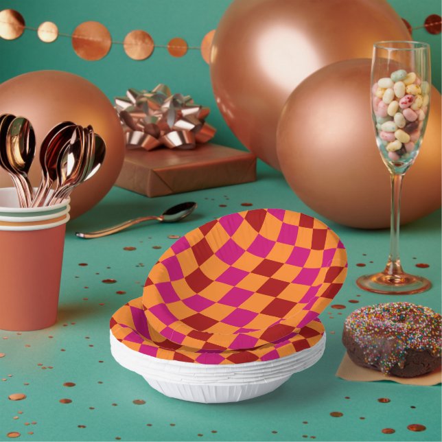 Rot Orange Rosa Karomuster Design  Pappteller (Multi)
