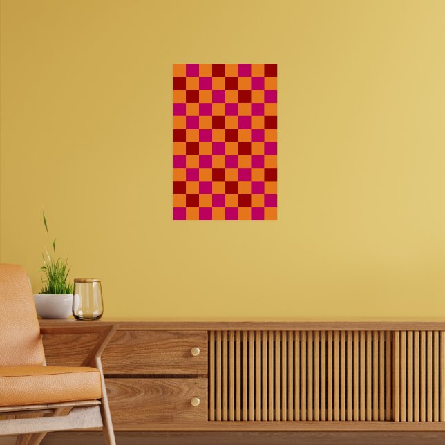 Rot Orange Rosa Karomuster Design  Poster (Wohnzimmer 2)