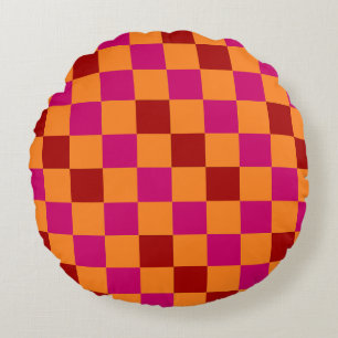 Rot Orange Rosa Karomuster Design Rundes Kissen