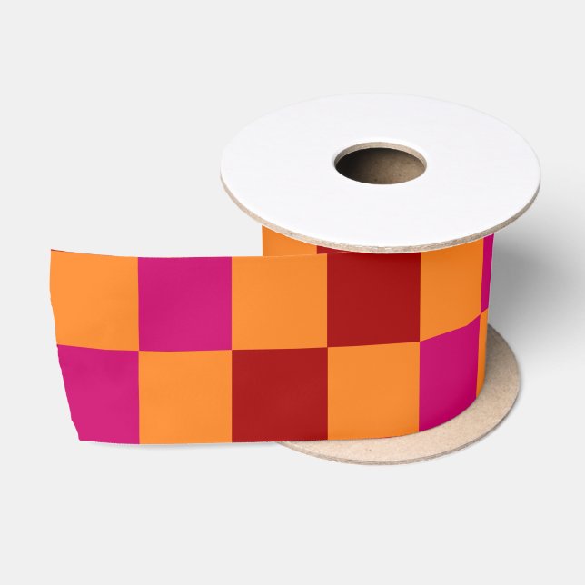 Rot Orange Rosa Karomuster Design  Satinband (Spule)
