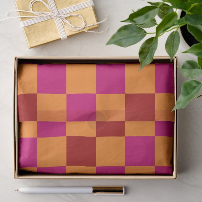 Rot Orange Rosa Karomuster Design  Seidenpapier (Geschenk)