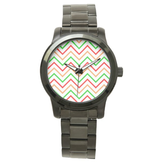 Rot, Orange und Grün Chevron Armbanduhr (Vorderseite)