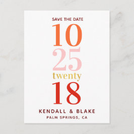 Rot, Orange und Rosa Save the Date Minimalistisch Ankündigungspostkarte