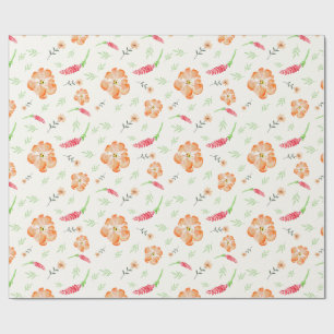 Rot-Orange-Wildblumen-Wasserfarben-Geschenkpapier Geschenkpapier