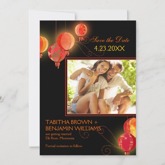 Rot-Papier-Lanterns Hochzeitsstift Save the Date F Einladung (Vorderseite)