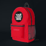 Rot | Personalisiertes Firmenlogo und Text Bedruckter Rucksack<br><div class="desc">Rot | Personalisiertes Firmenlogo und Text Moderner Business-gedruckter Rucksack</div>
