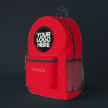 Rot | Personalisiertes Firmenlogo und Text Bedruckter Rucksack<br><div class="desc">Rot | Personalisiertes Firmenlogo und Text Moderner Business-gedruckter Rucksack</div>