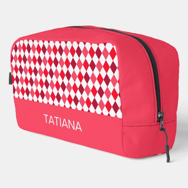 Rot & Pink Argyle-Diamantmuster Waschbeutel (Rechte Ecke)