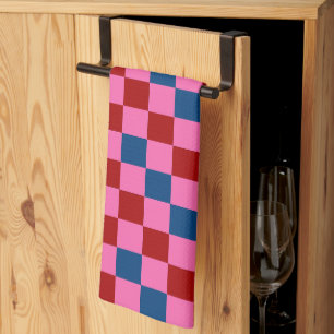 Rot Pink Blau Kariertes Musterdesign Geschirrtuch