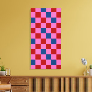 Rot Pink Blau Kariertes Musterdesign Leinwanddruck