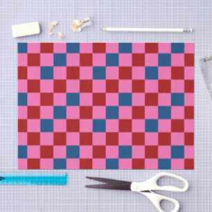 Rot Pink Blau Kariertes Musterdesign Seidenpapier