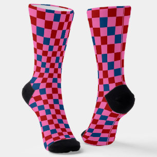 Rot Pink Blau Kariertes Musterdesign Socken