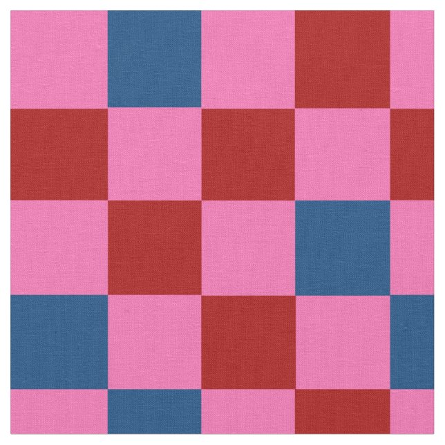 Rot Pink Blau Kariertes Musterdesign  Stoff (Nahaufnahme)