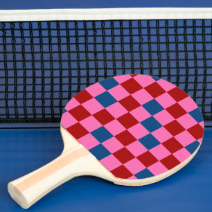 Rot Pink Blau Kariertes Musterdesign Tischtennis Schläger
