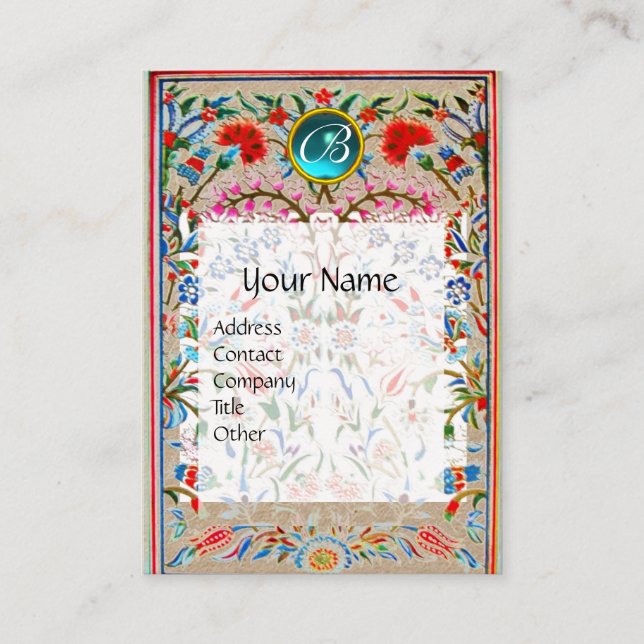 ROT PINK BLUE FLORAL DAMASK MONOGRAMM Kraft Visitenkarte (Vorderseite)