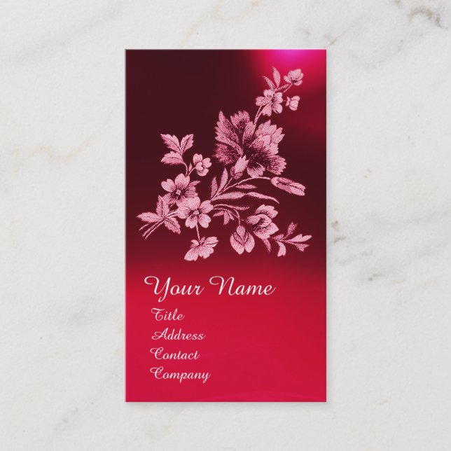 ROT-PINK-BLUME BOUQUET UND KARNATIONALMONOGRAMM VISITENKARTE (Vorderseite)