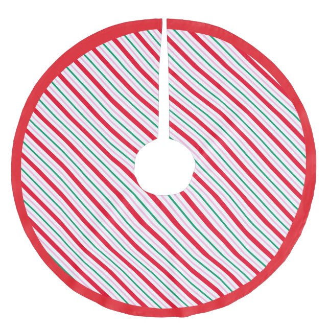 Rot, Pink, Grün gestreift Polyester Weihnachtsbaumdecke (Vorderseite)