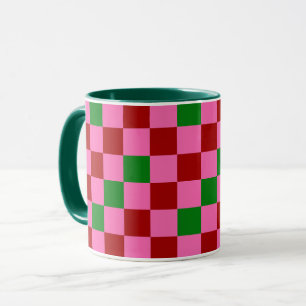 Rot Pink Grün Kariertes Musterdesign Tasse