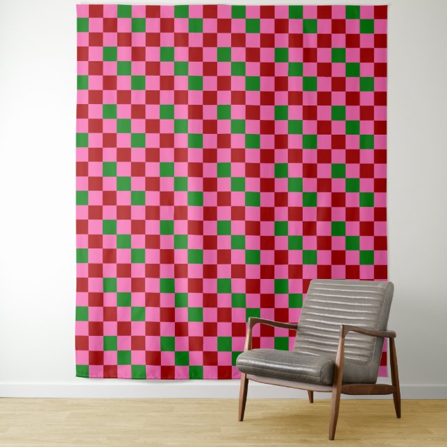 Rot Pink Grün Kariertes Musterdesign  Wandteppich (Beispiel)