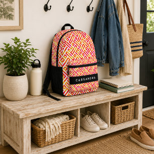 Rot Pink Orange Gelb Midcentury Kunst Muster Bedruckter Rucksack