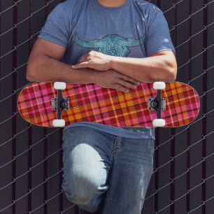 Rot Pink Orange Karo Tartan Design Skateboard