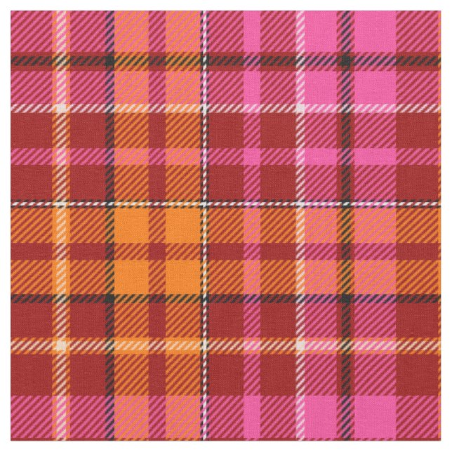 Rot Pink Orange Karo Tartan Design  Stoff (Nahaufnahme)