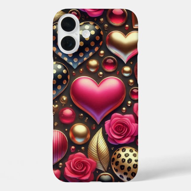 ROT PINK SCHWARZ GOLD VALENTINE HERZEN Case-Mate iPhone HÜLLE (Rückseite)