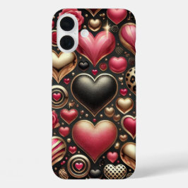 ROT PINK SCHWARZ GOLD VALENTINE HERZEN iPhone 16 PLUS HÜLLE