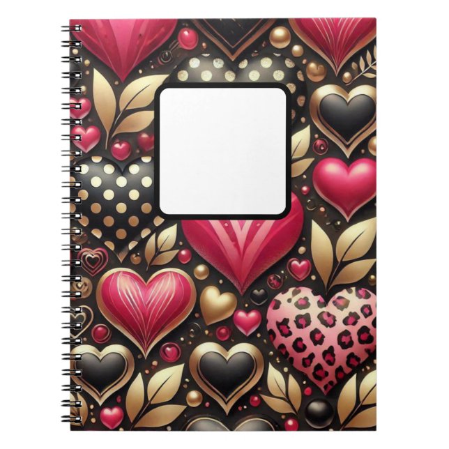 ROT PINK SCHWARZ GOLD VALENTINE LIEBE HERZEN NOTIZBLOCK (Vorderseite)