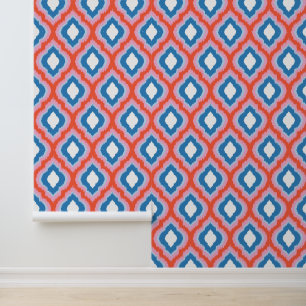 Rot Pink und Blau Farbige Ogee-Ikat-Muster Tapete